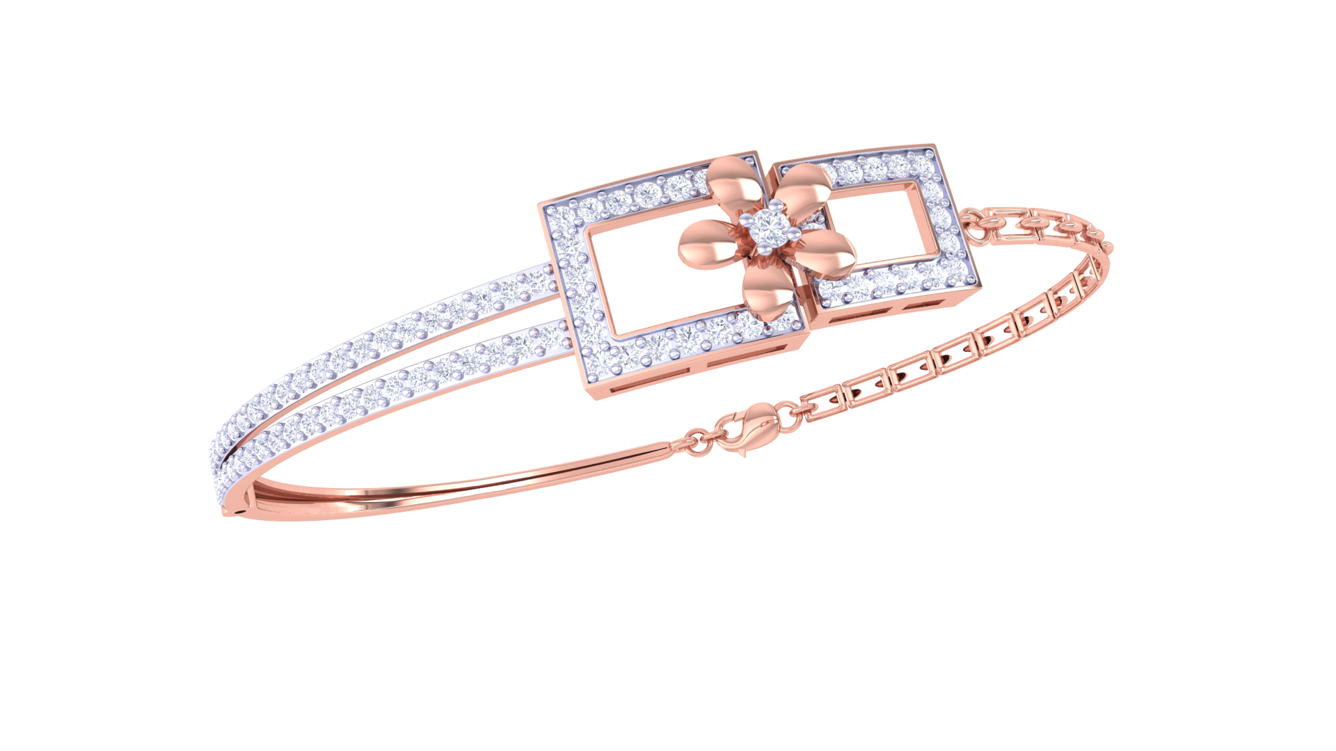 Rectangular Floral Diamond Bangles