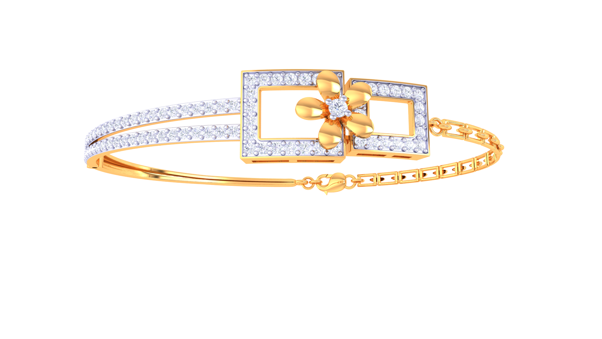 Rectangular Floral Diamond Bangles