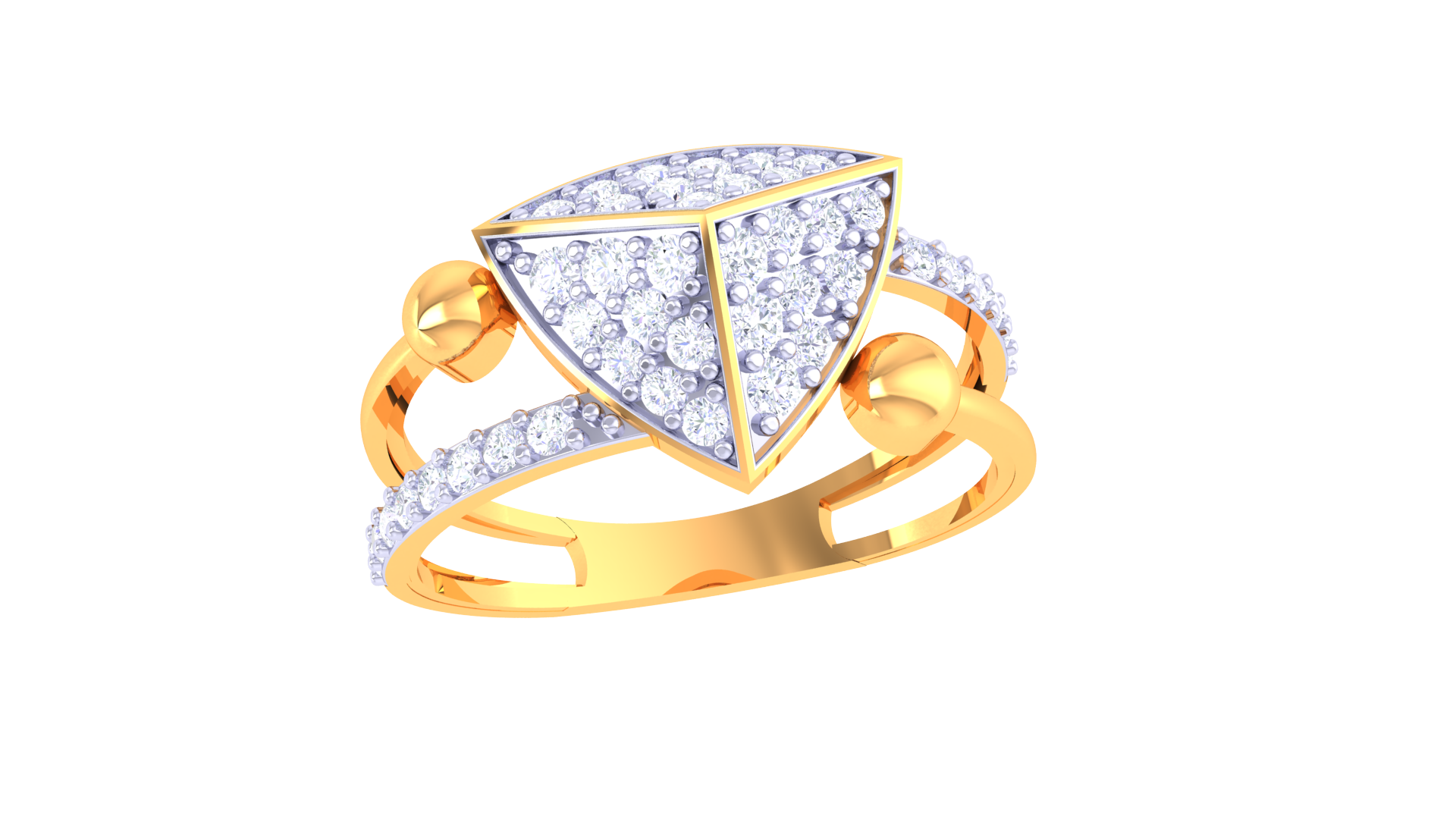 Modern Triangle Halo Sparkle Ring