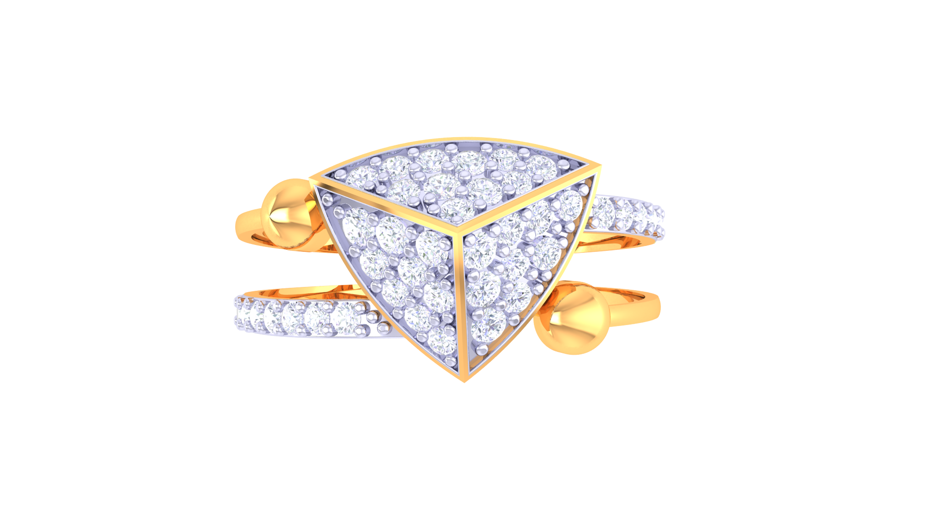 Modern Triangle Halo Sparkle Ring