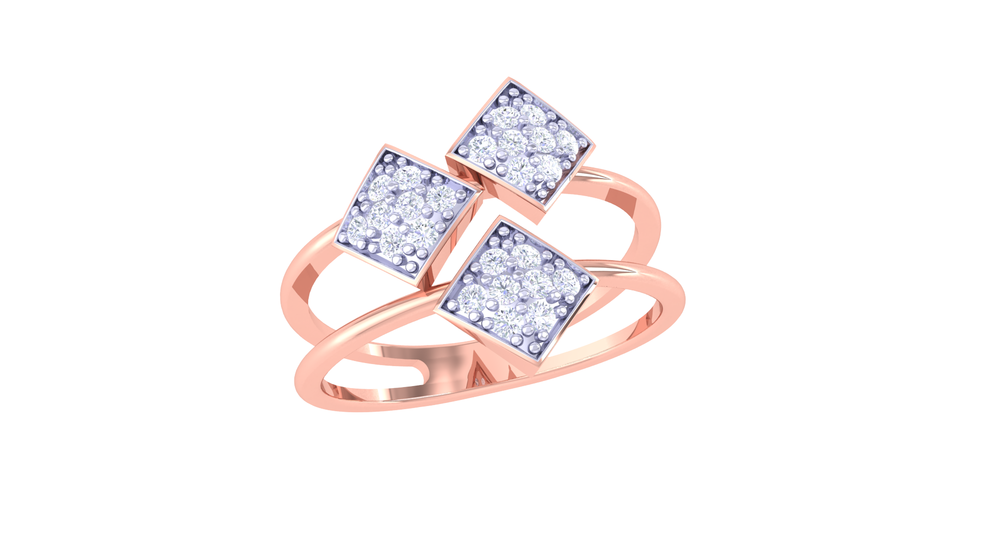 Triple Square Diagonal Sparkle Ring