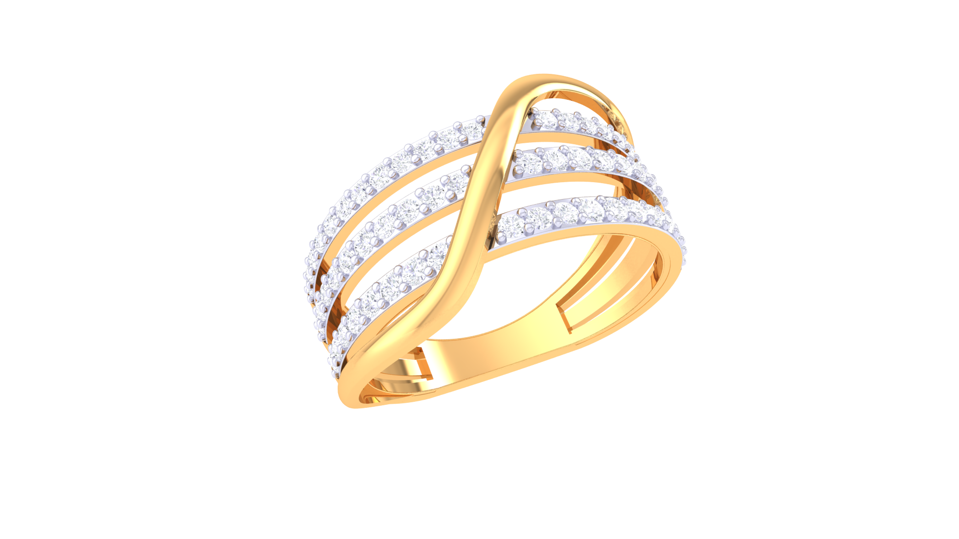 Triverve Wave Channel Gold Ring