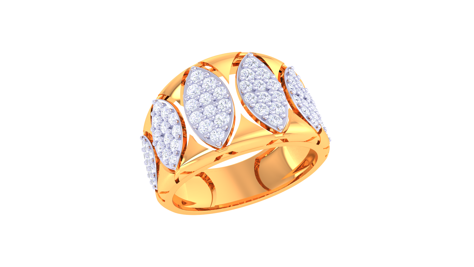 Lustrous Clustered Leaves Ring