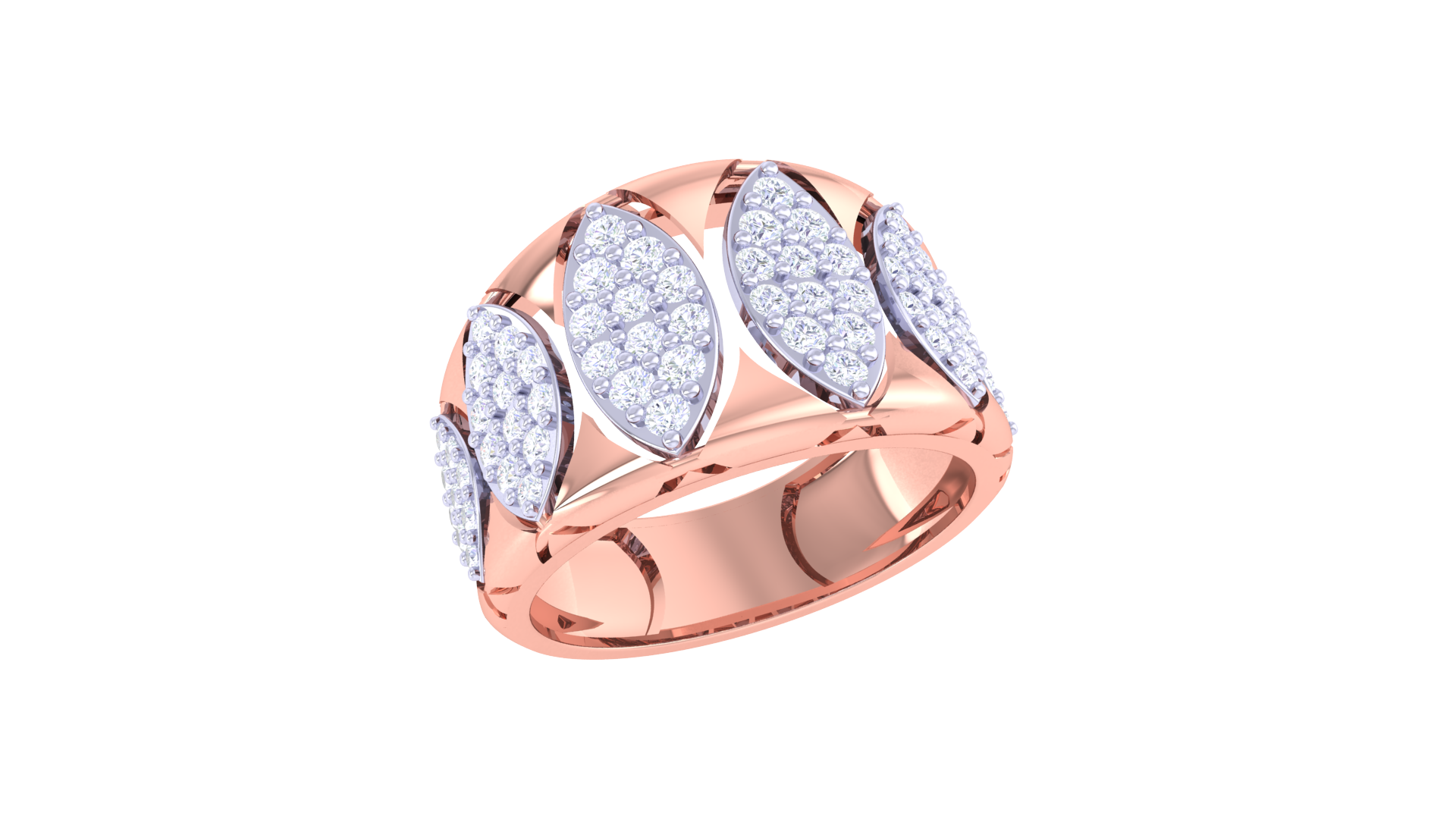 Lustrous Clustered Leaves Ring