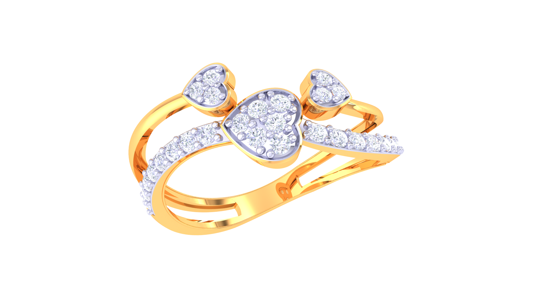 Triple Heart Sparkle Split Band Ring