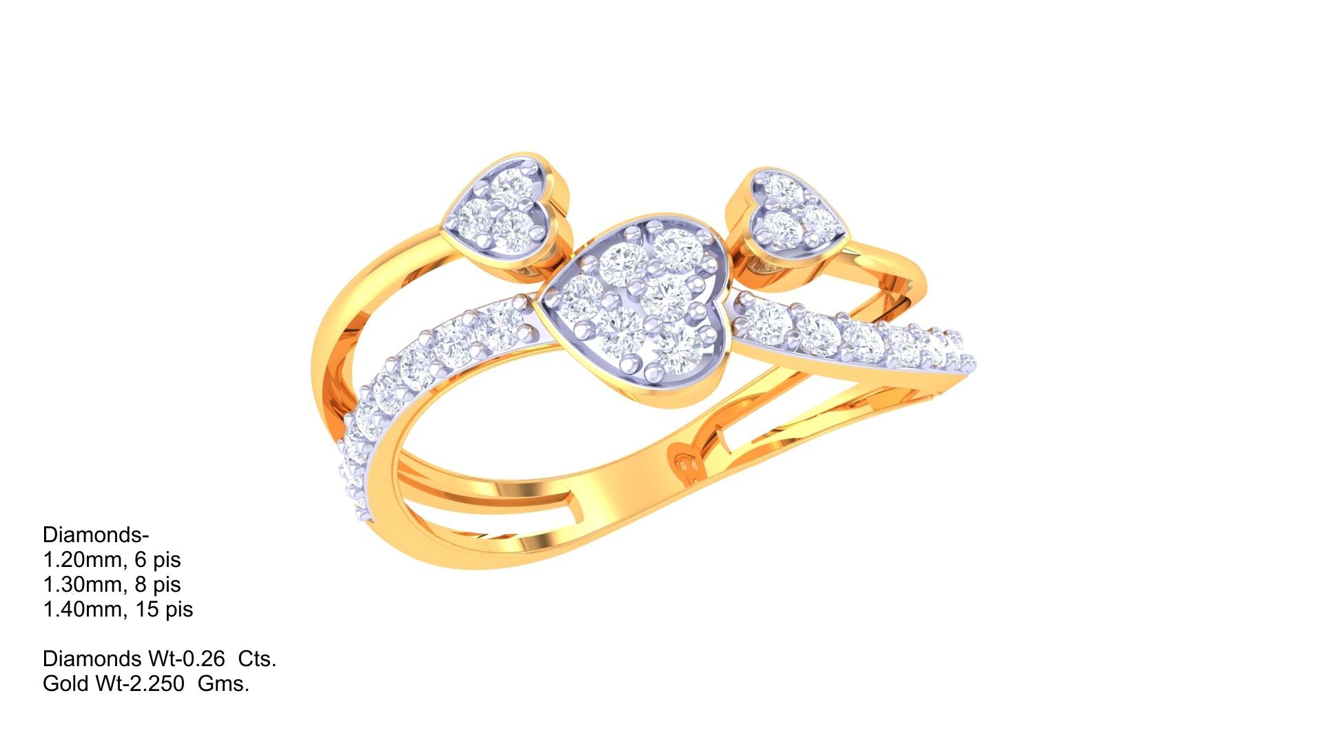 Triple Heart Sparkle Split Band Ring