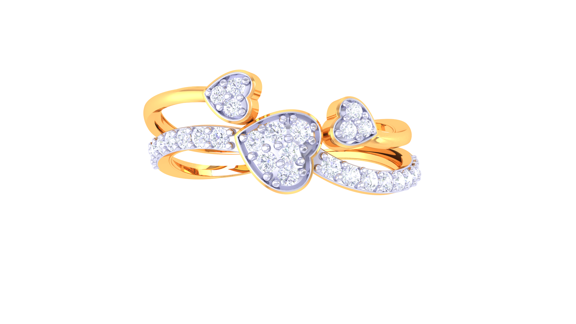 Triple Heart Sparkle Split Band Ring