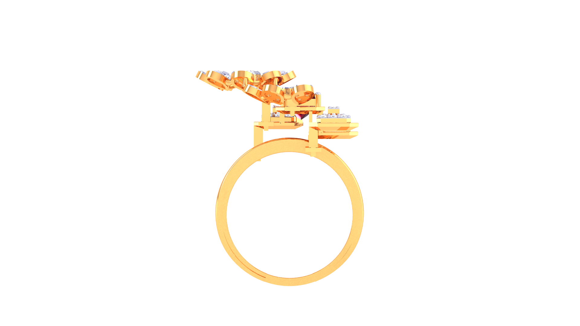 Ruby Blossom Geometric Halo Ring