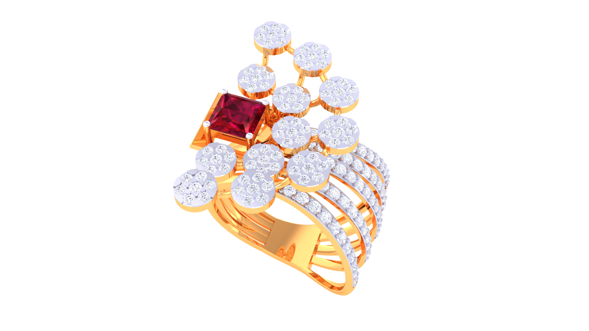Ruby Square Floral Cluster Ring