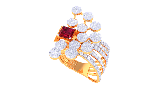 Ruby Square Floral Cluster Ring