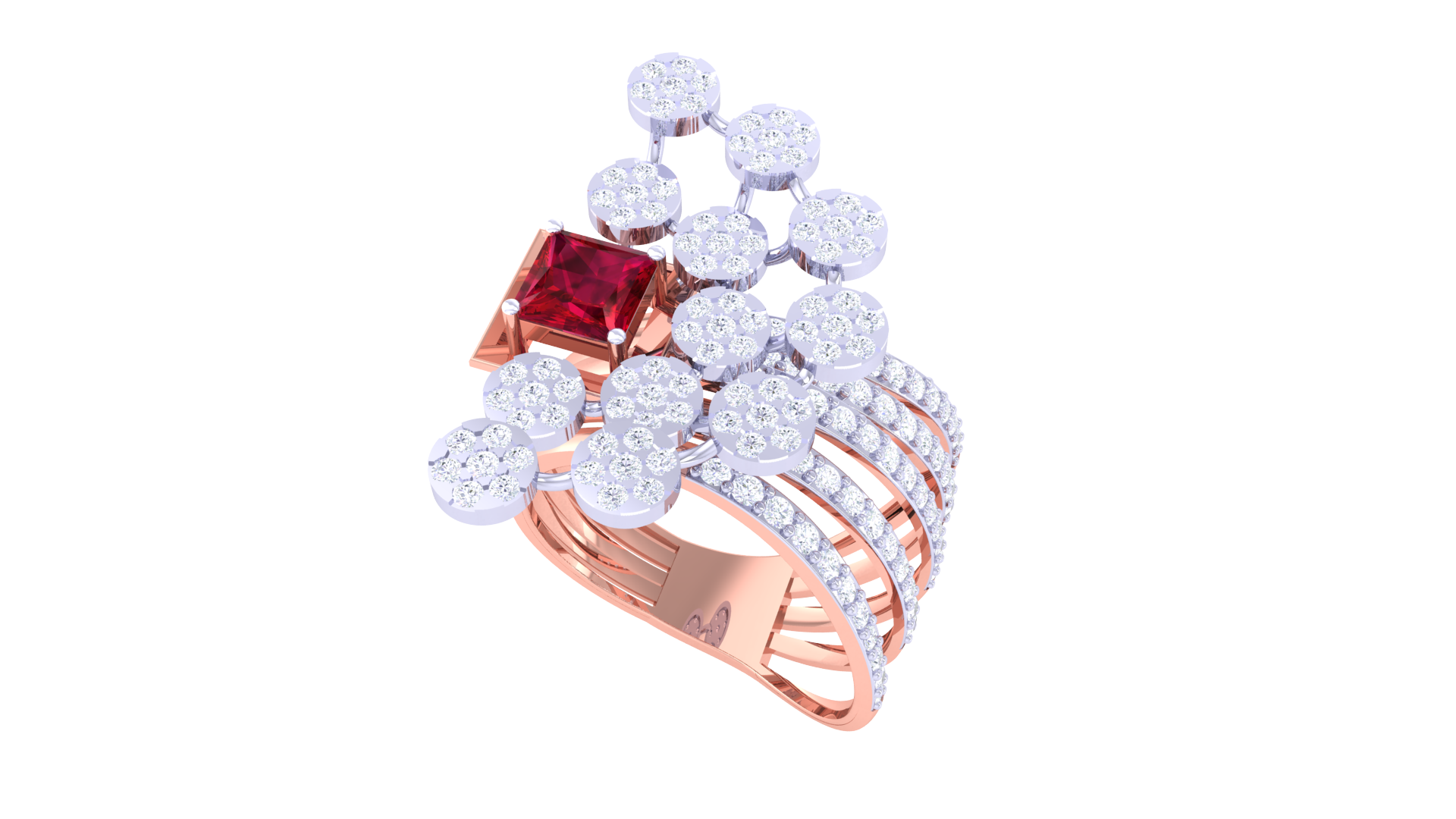 Ruby Square Floral Cluster Ring