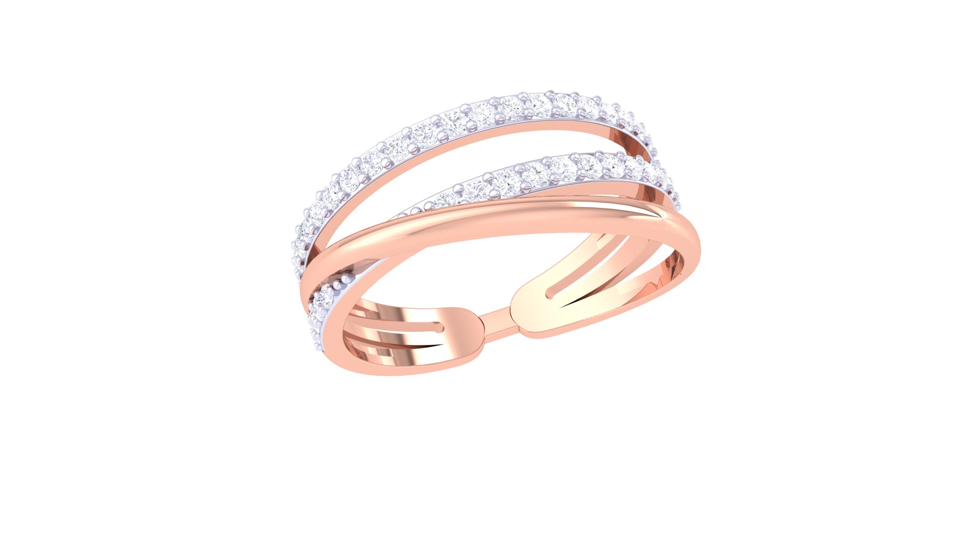 Golden Parallel Pavé Statement Ring