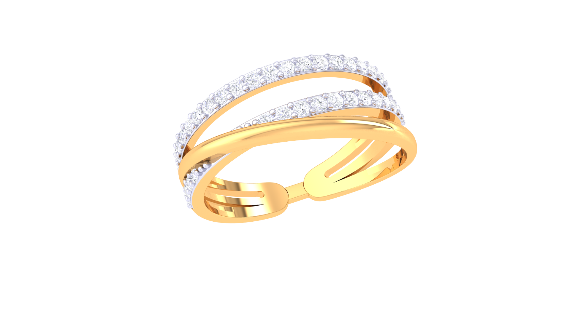 Golden Parallel Pavé Statement Ring