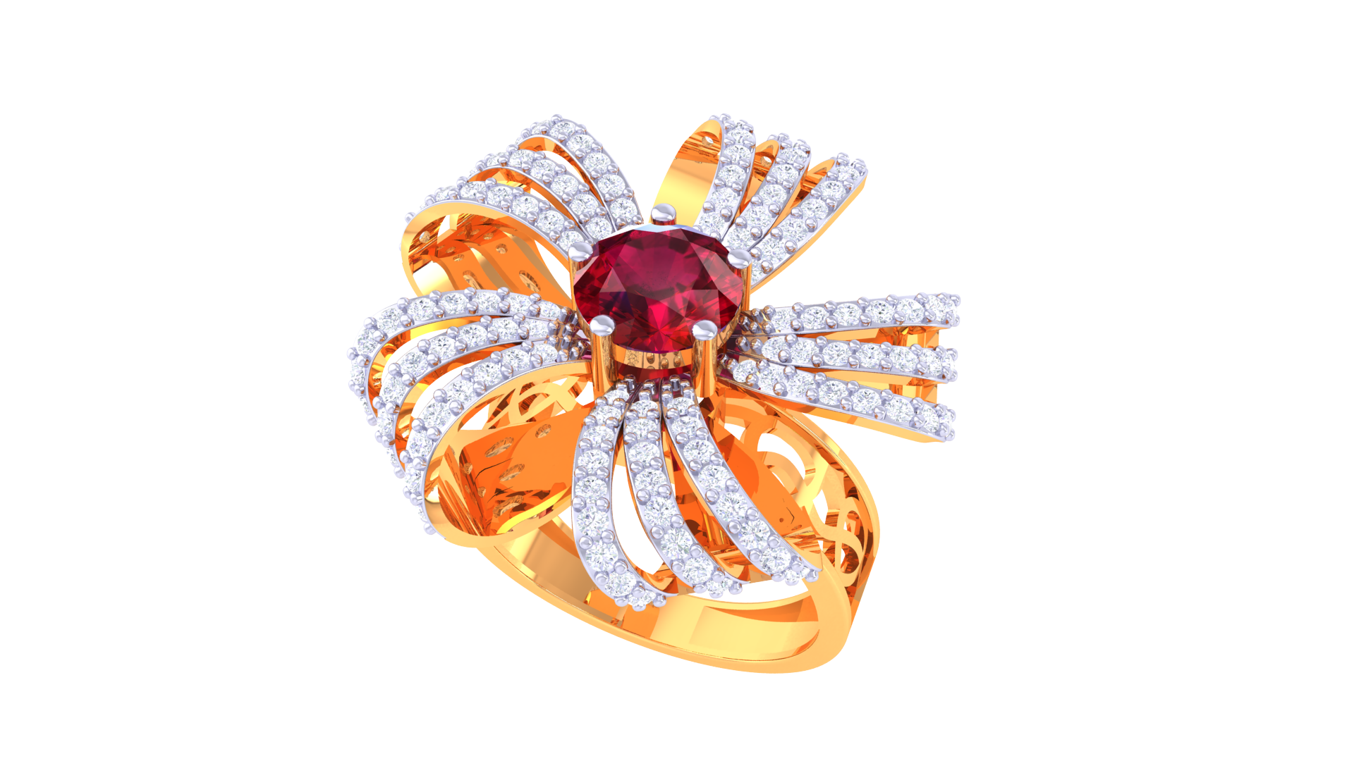 Ruby Wave Blossom Diamond Ring