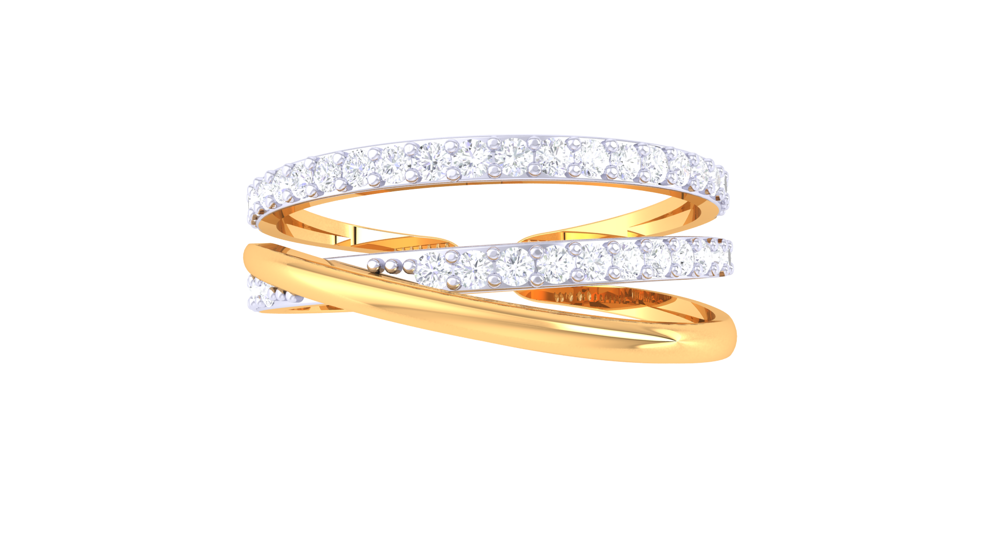 Golden Parallel Pavé Statement Ring