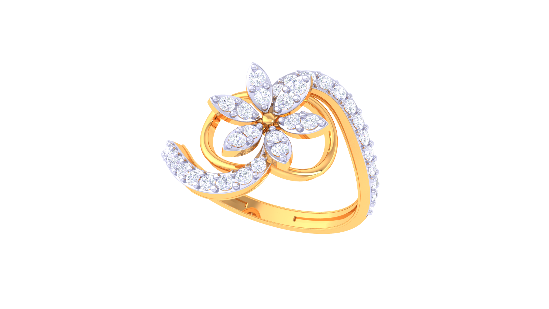 Floral Wave Sparkle Designer Ring