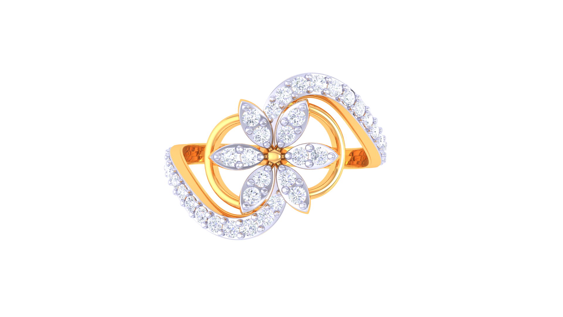 Floral Wave Sparkle Designer Ring