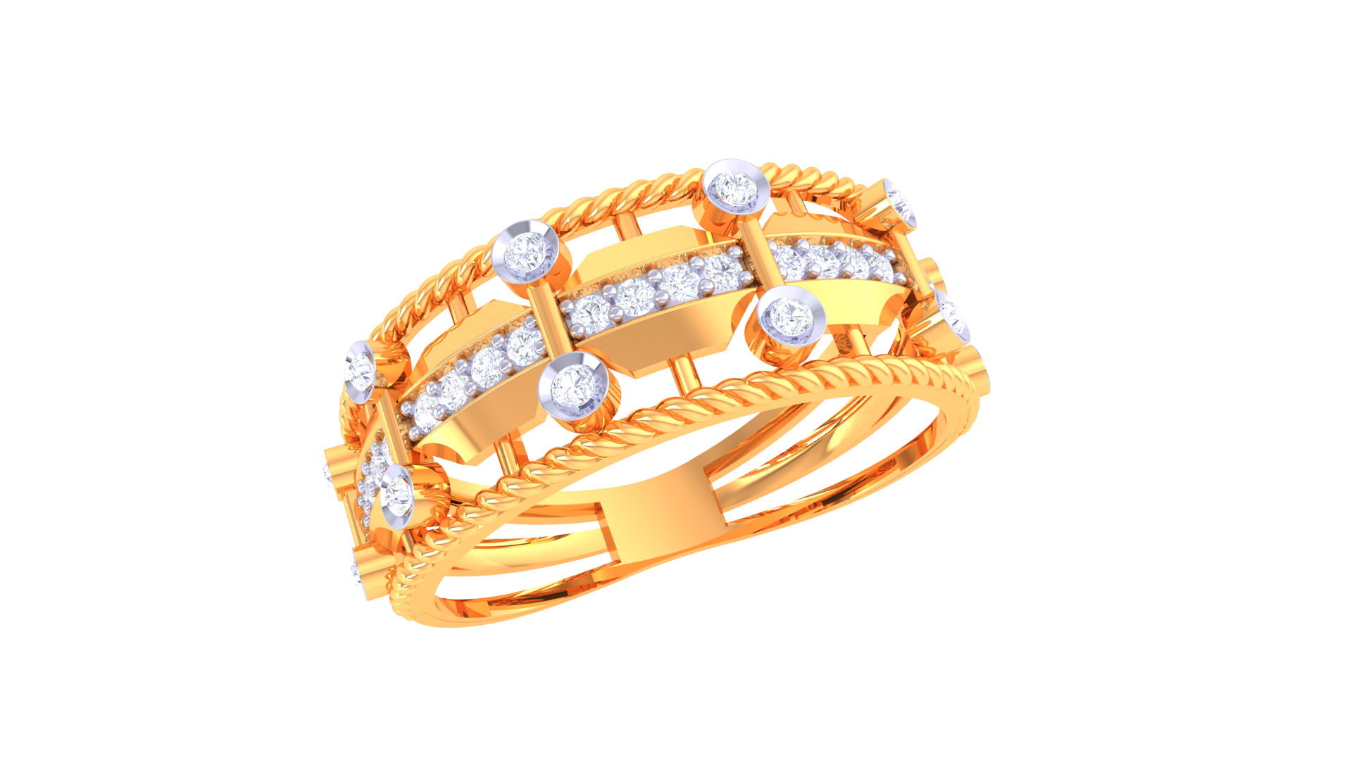 Rope Edge Diamond Statement Ring