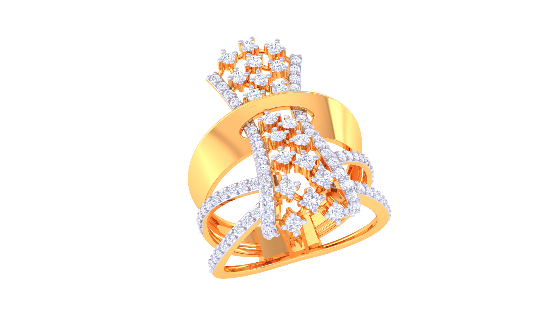Golden Cascade Cluster Diamond Ring