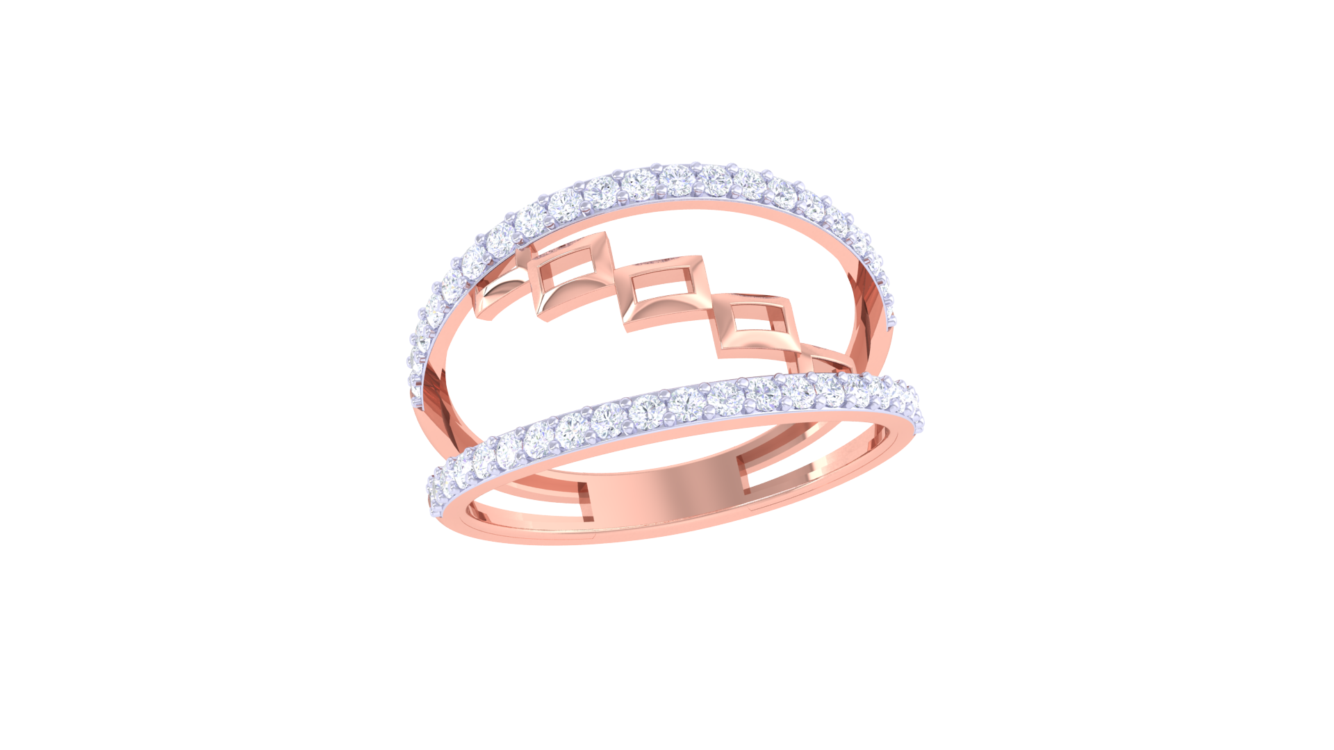 Geometric Cascade Diamond Accent Ring