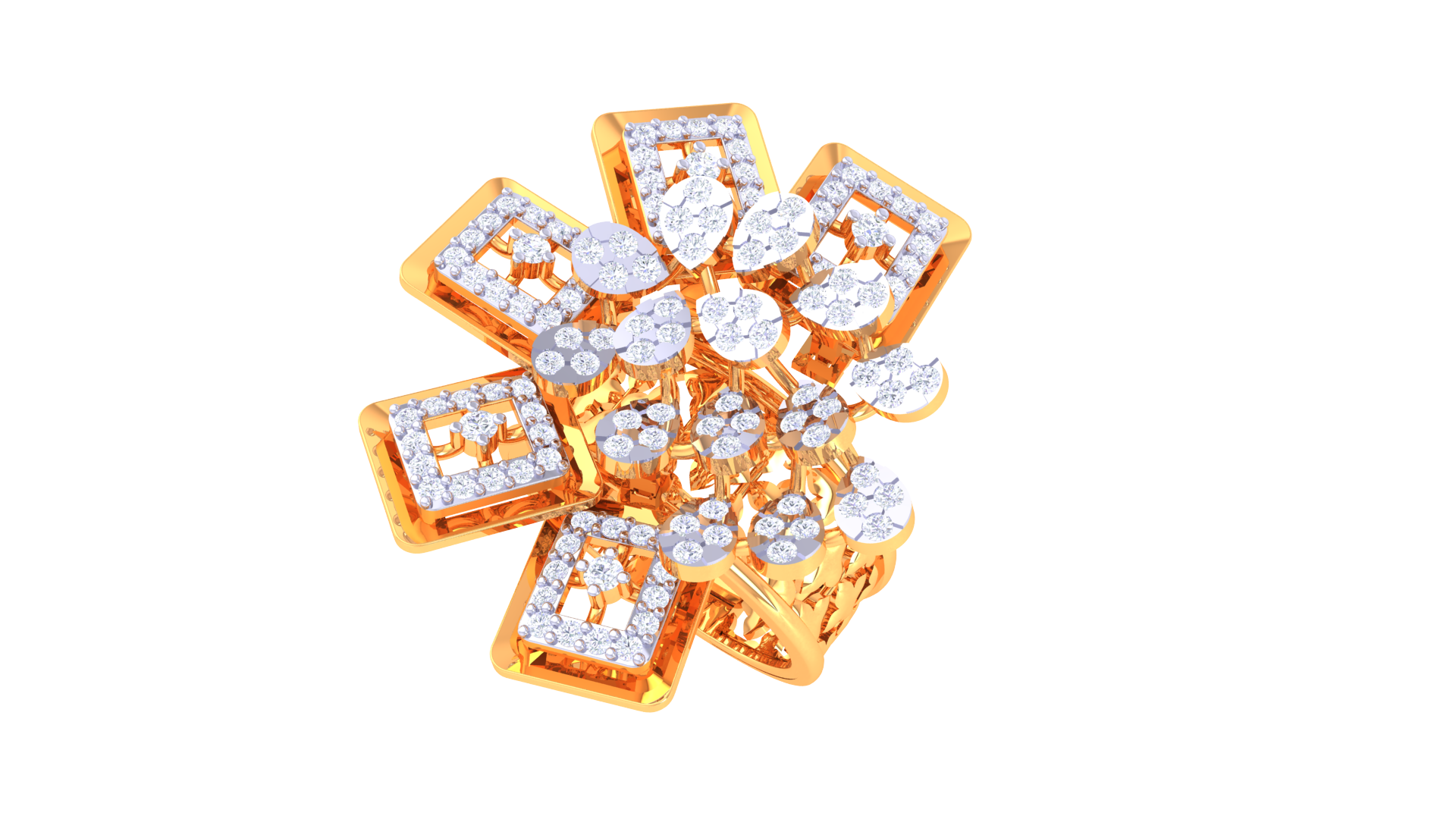 Geometric Snowflake Diamond Cluster Ring