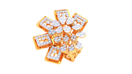 Geometric Snowflake Diamond Cluster Ring