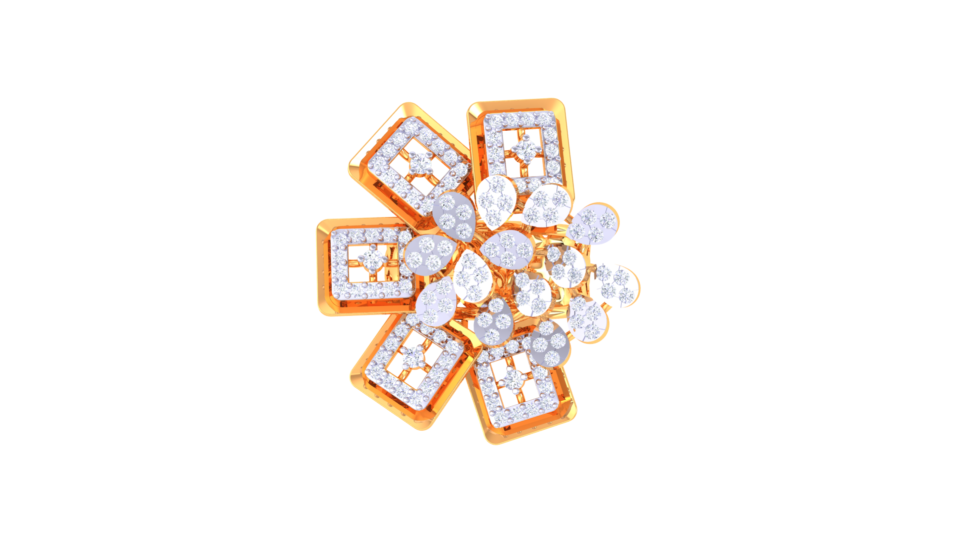 Geometric Snowflake Diamond Cluster Ring