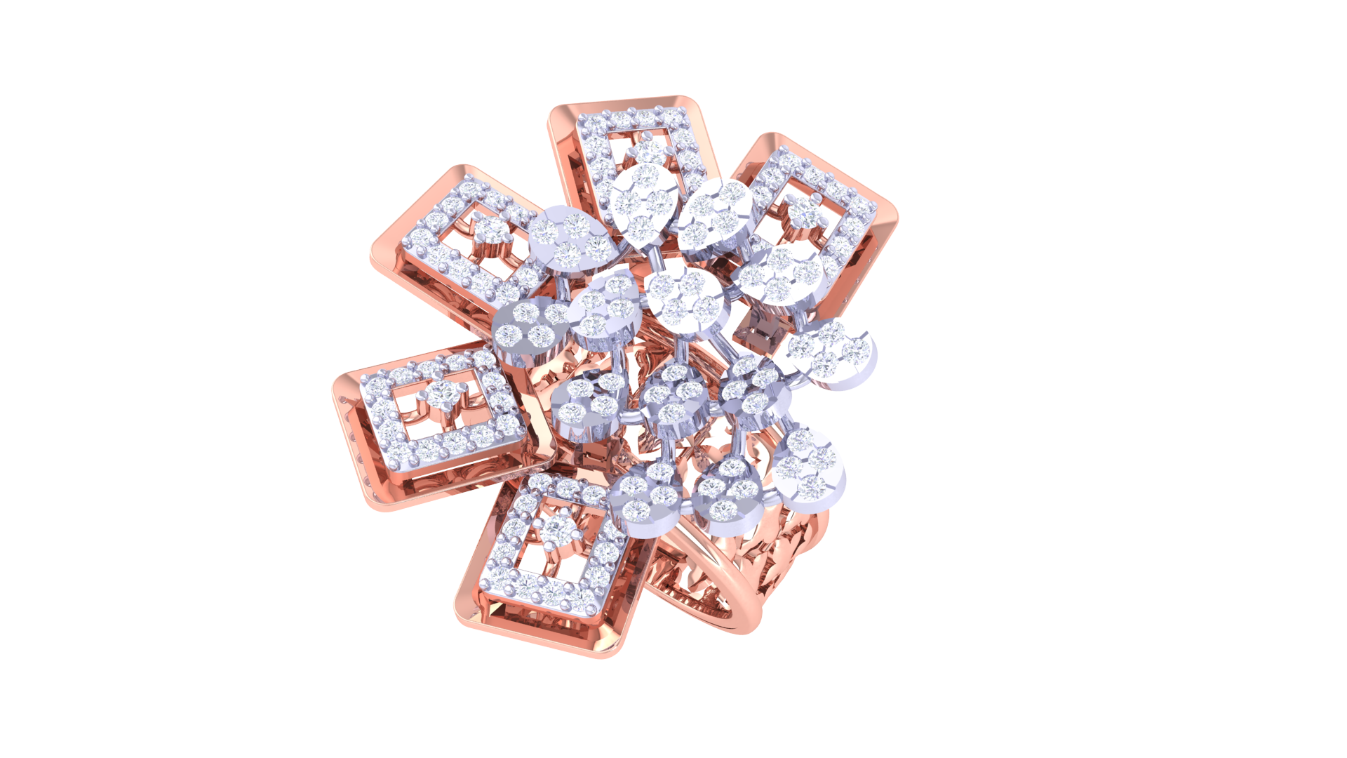 Geometric Snowflake Diamond Cluster Ring