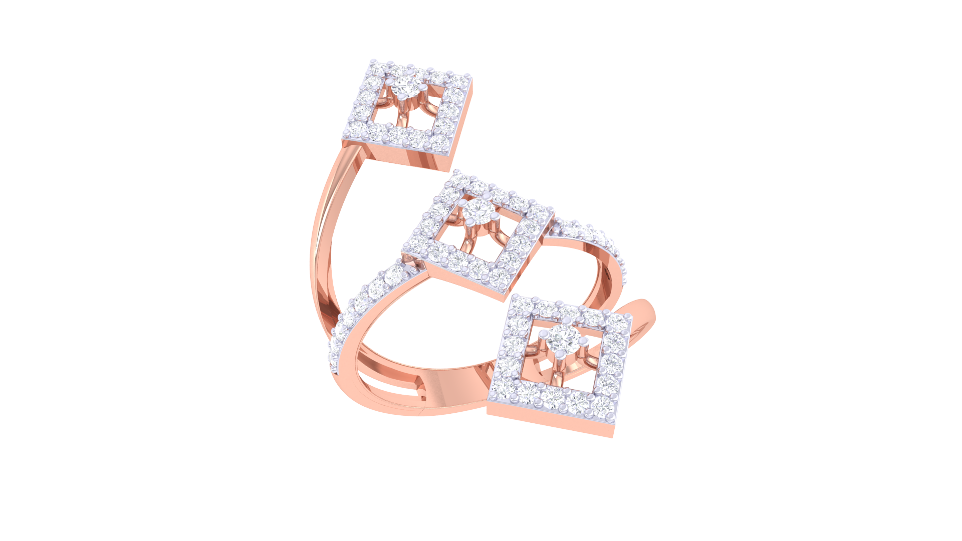 Triple Square Staggered Diamond Ring