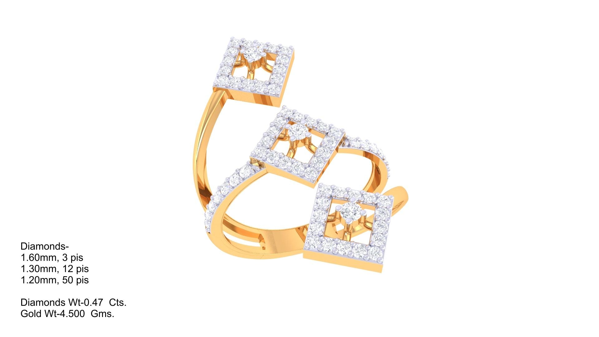 Triple Square Staggered Diamond Ring