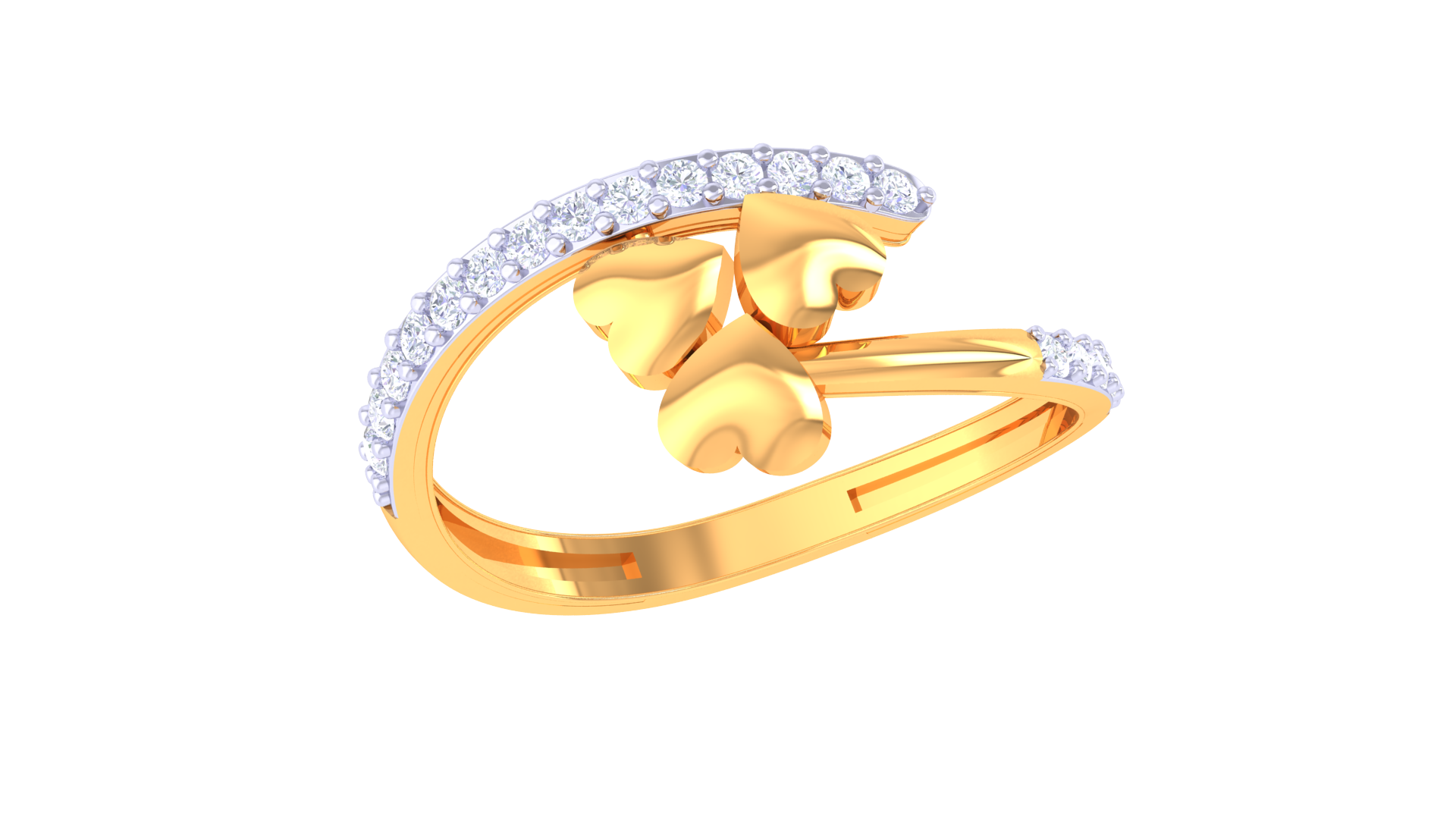 Triple Heart Embrace Diamond Ring