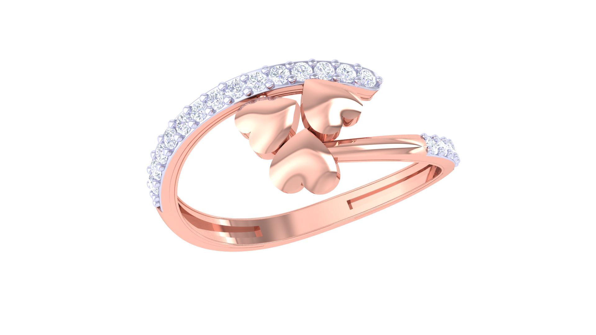 Triple Heart Embrace Diamond Ring