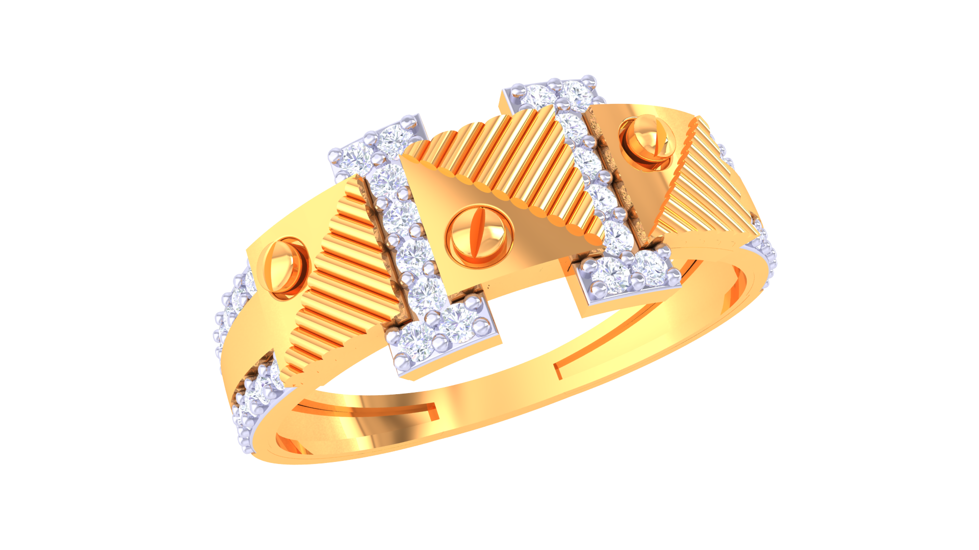 Geometric Pattern Diamond Accent Wide Band Ring