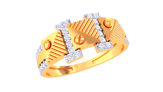 Geometric Pattern Diamond Accent Wide Band Ring
