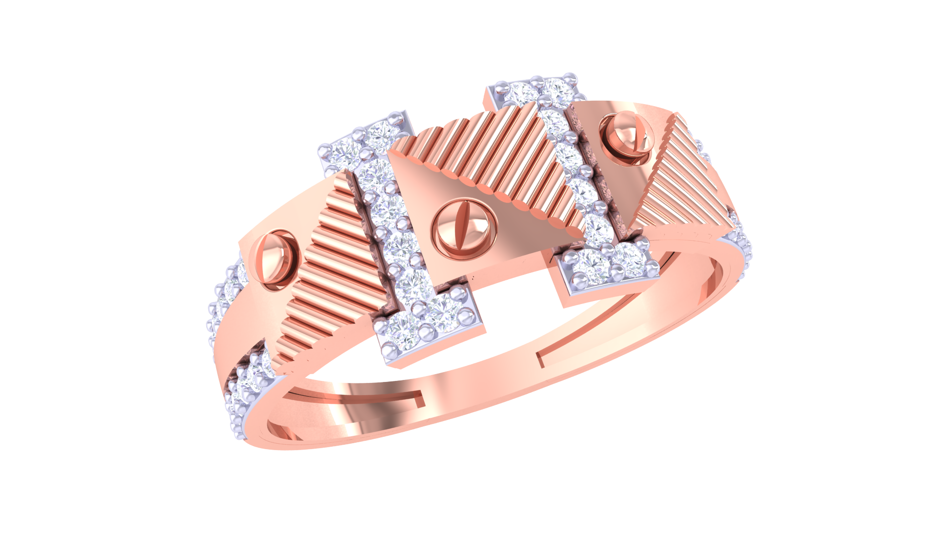 Geometric Pattern Diamond Accent Wide Band Ring