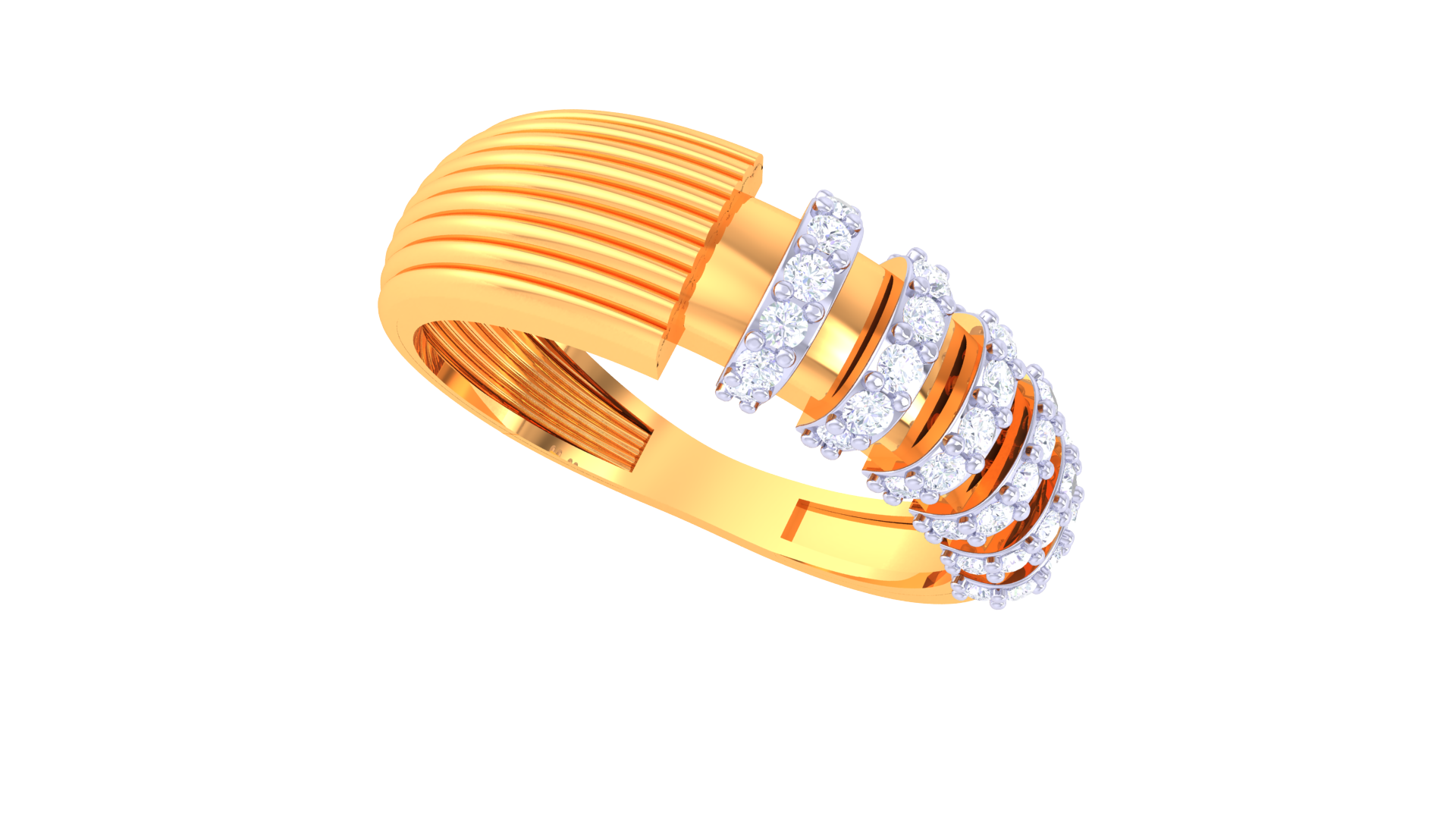 Layered Ribbed Diamond Accent Band Ring