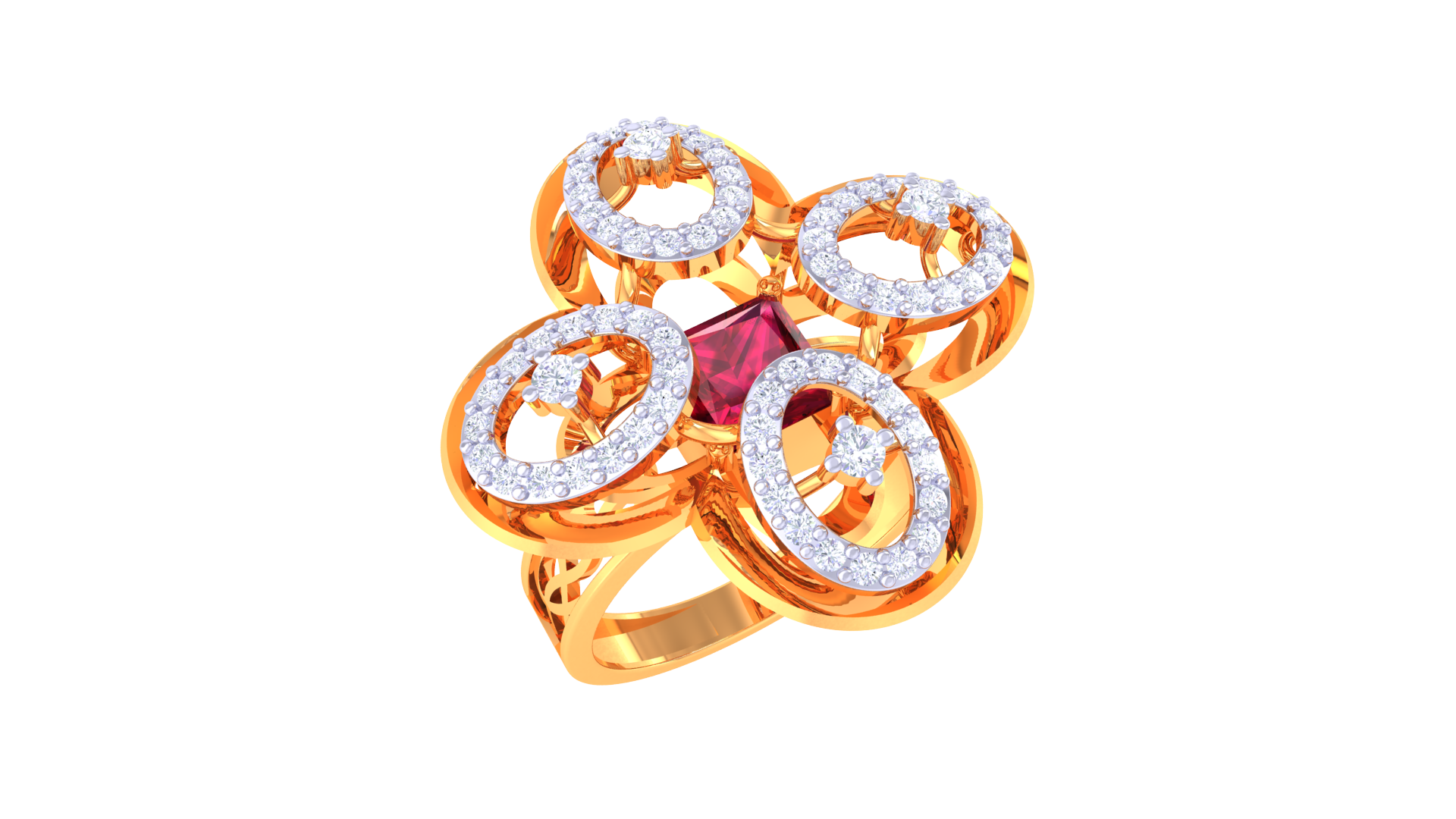Golden Orbit Red Gem Cluster Ring