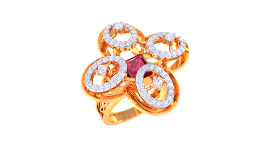 Golden Orbit Red Gem Cluster Ring