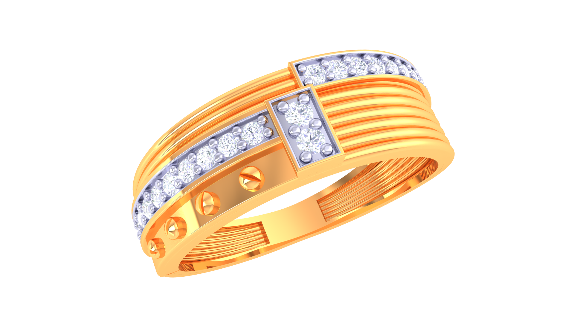 Grooved Diamond Accent Statement Ring