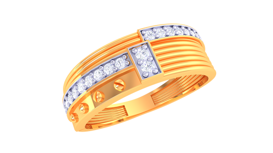 Grooved Diamond Accent Statement Ring