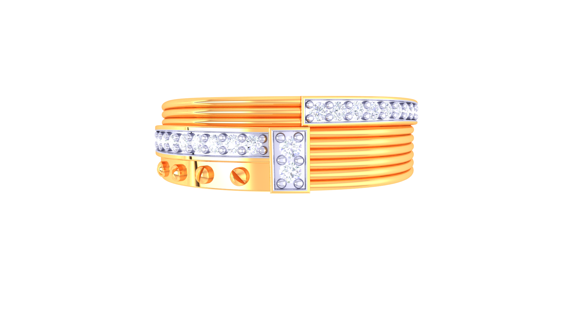 Grooved Diamond Accent Statement Ring