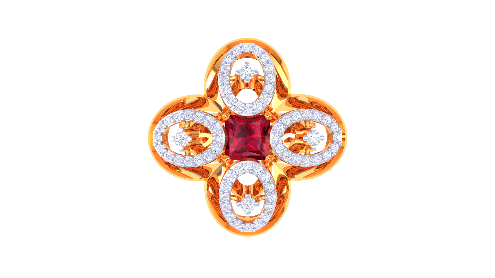 Golden Orbit Red Gem Cluster Ring