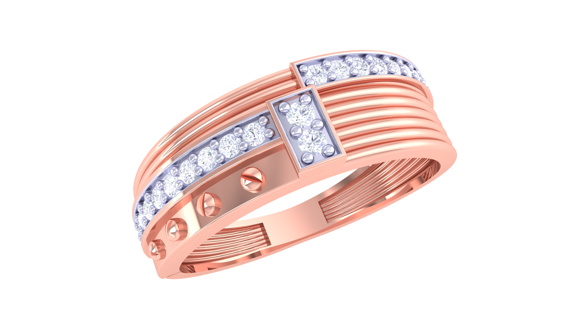 Grooved Diamond Accent Statement Ring