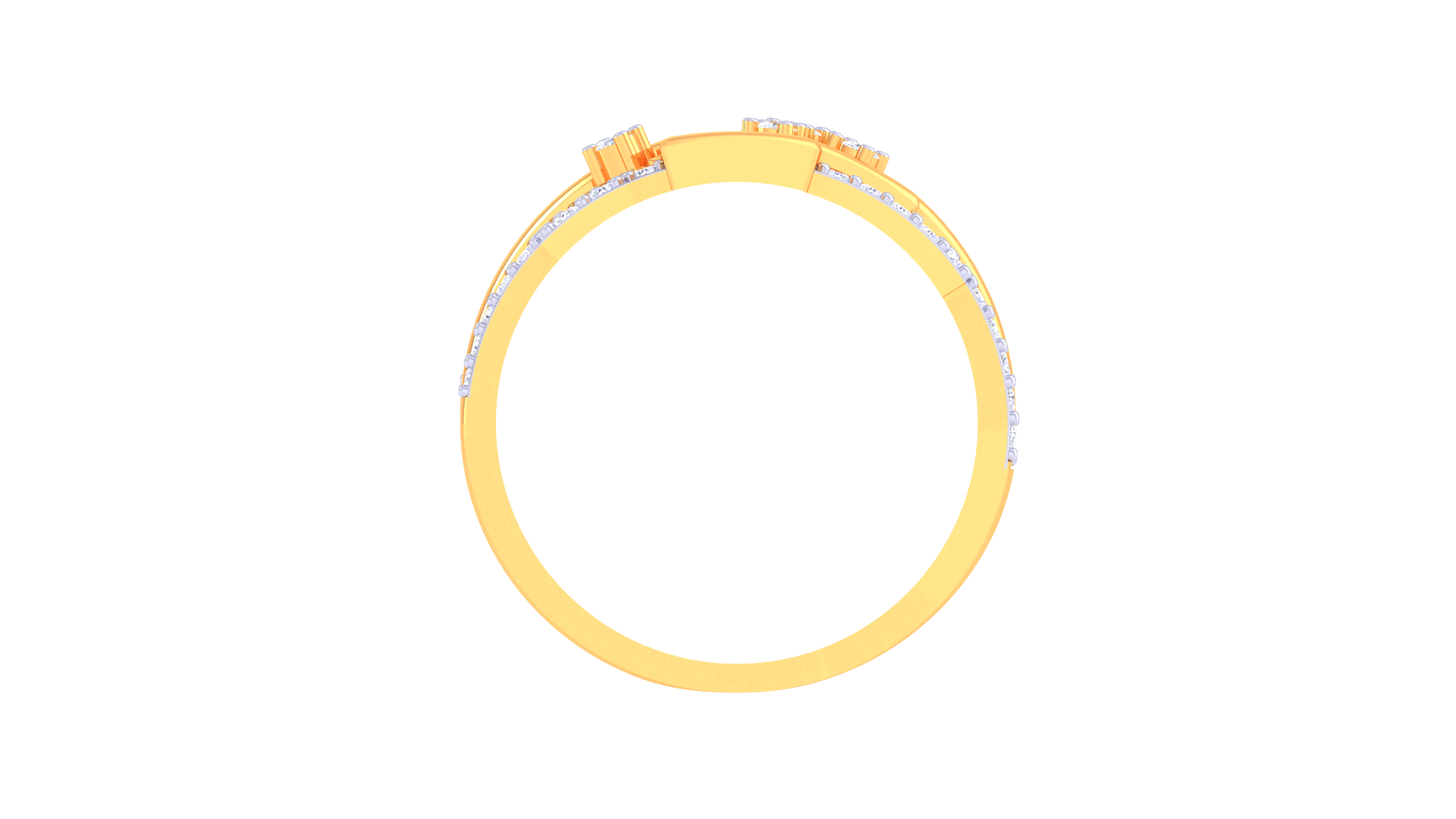 Geometric Cluster Diamond Open Band Ring in Yellow Gold