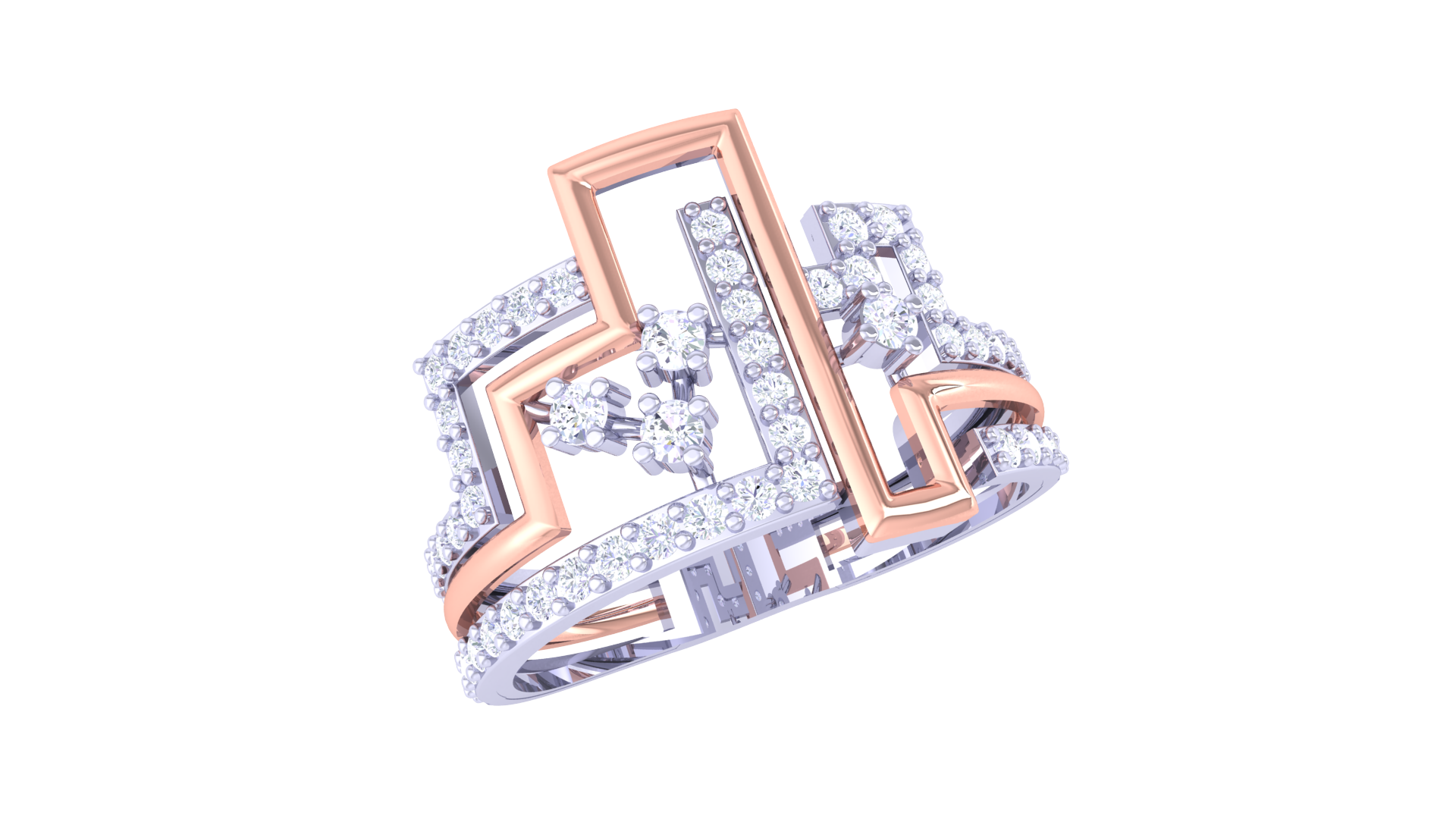 Geometric Cluster Diamond Open Band Ring in Yellow Gold