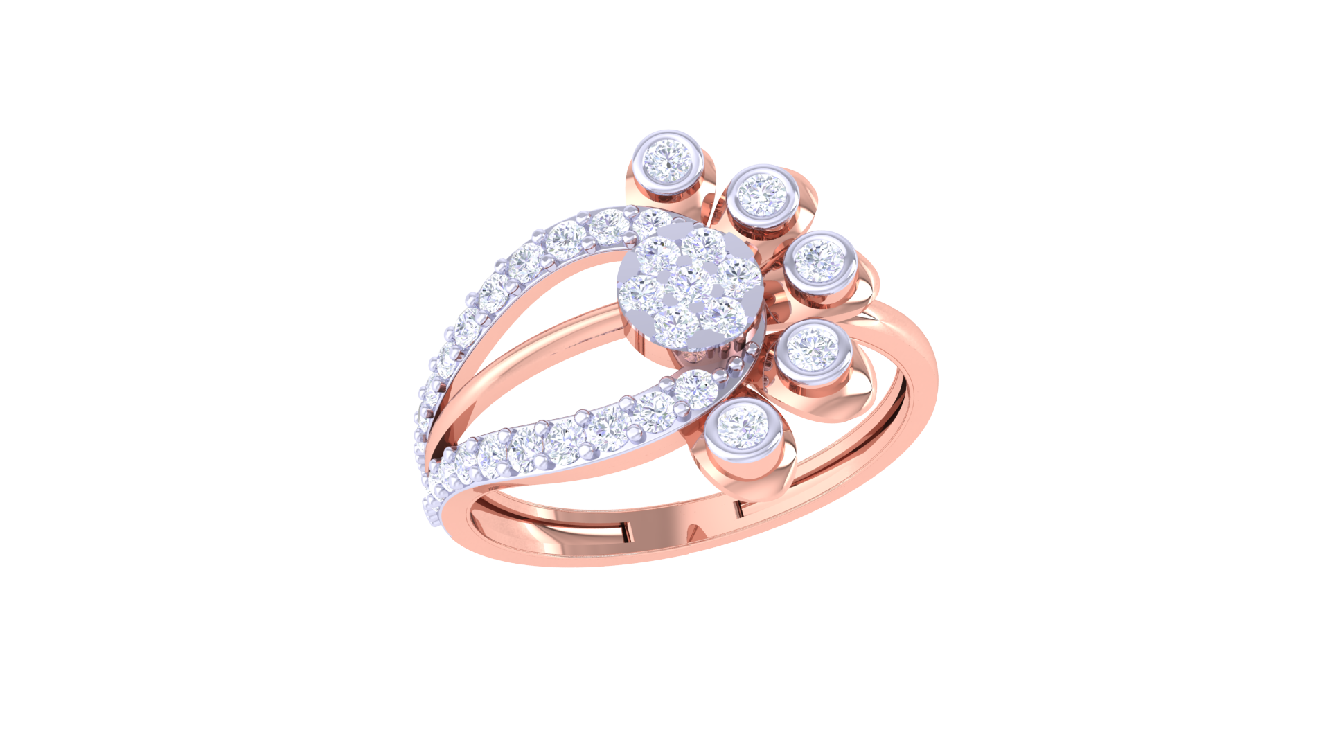 Floral Cluster Curved Diamond Ring