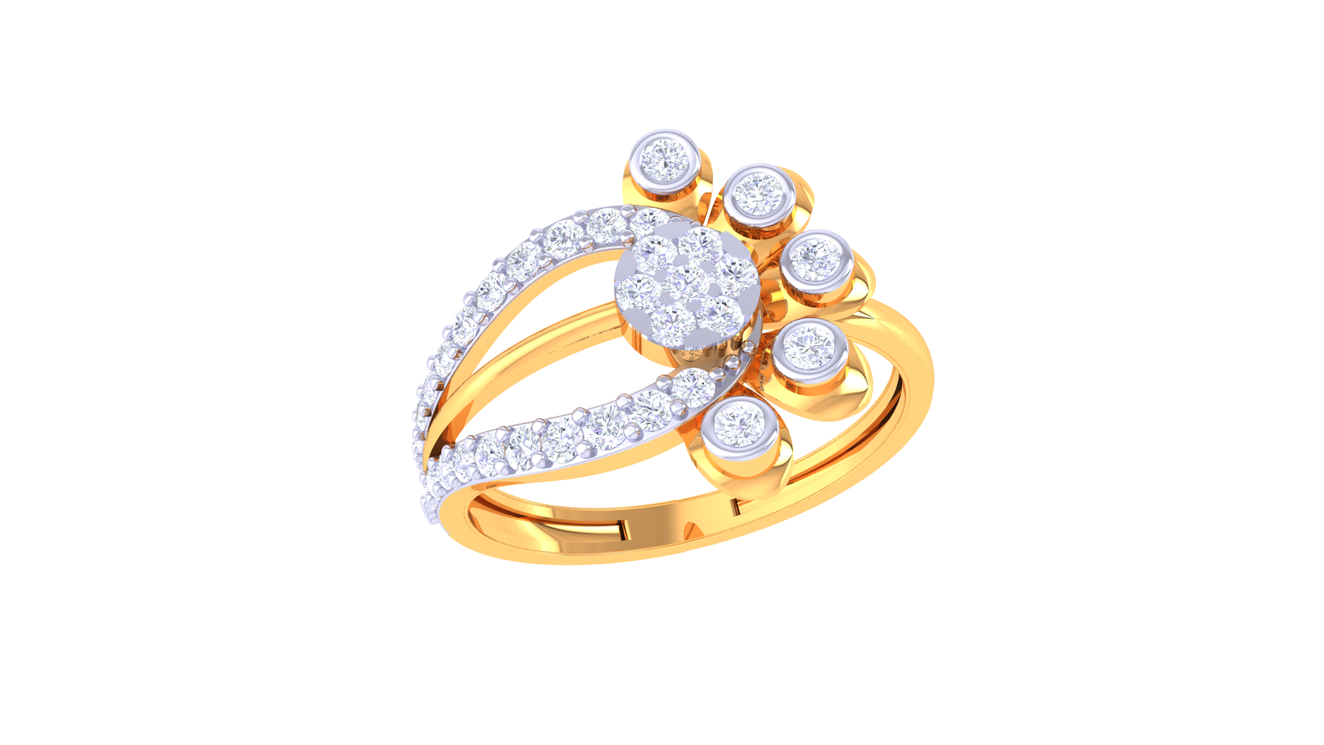 Floral Cluster Curved Diamond Ring